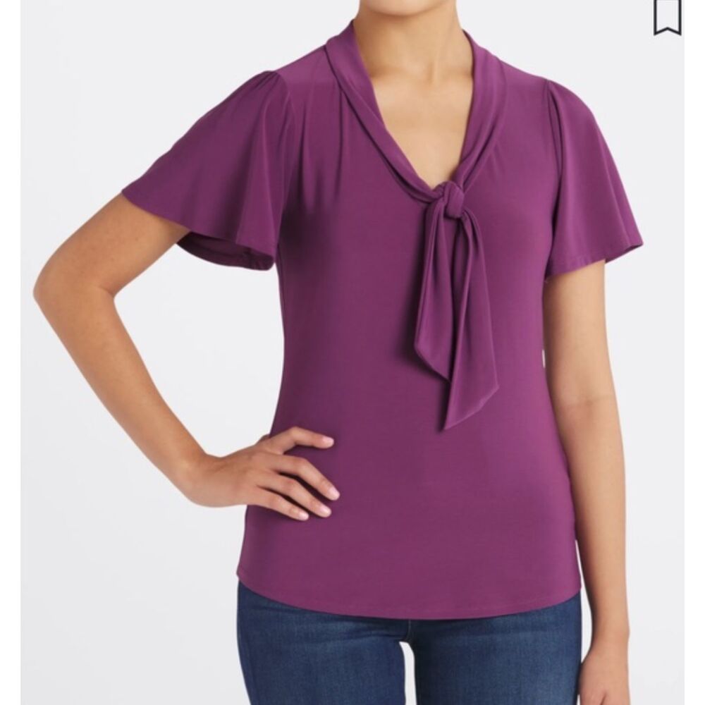 Beacon Apparel Suz Tie Neck Flutter Sleeve, NWOT, Medium